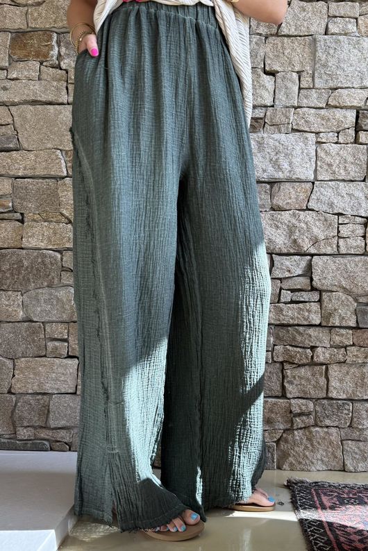 Rustic Nature Bubble Cotton Split Kick Pant Washed Moss
